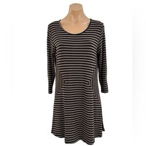 COMFY USA LAGENLOOK BLACK BROWN STRIPED 3/4 SLEEVES TUNIC TOP SZ M